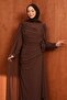 Brown Draped Front Plus Size Evening Dress - 2