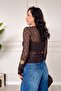 Asymmetrical Cut Transparent Lace Coffee Blouse - 5