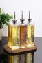3-Piece Glass Sauce Bowl Set with Wooden Stands and Silver Stoppers, Vinegar and Oil Container Set, 5 Types of Labels, Tableware Sauce Bowl 500ml - 4