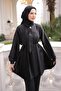 Black Scarf Collar Pleated Tunic - 4