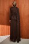 Brown Draped Evening Dress with Pearl Detail - 5