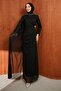 Black Draped Evening Dress with Pearl Detail - 4