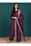 Burgundy Cotton Blend Kurta Trouser & Dupatta - VRN1104- Burgundy - 3
