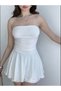 Strapless Mini Skirt Look Dress with Shorts, Gathered Stylish Summer Dress - White