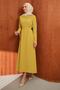 Oil Green Collared Dress with Laced Belt - 4