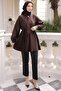 Brown Scarf Collar Pleated Tunic - 2