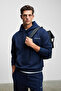 Scarn Men's Cotton Fleece Lined Embroidered Hooded Relaxed Dark Navy Blue Sweatshirt - 2
