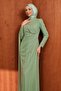 Green Draped Evening Dress with Pearl Detail - 2