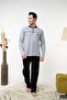 Men's Long Sleeve Buttoned Pocketed Cotton Seasonal Gray Melange Pajama Set