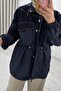 Ecru Tex Denim Fabric Detailed Hooded Jacket with Drawstring Waist - 4