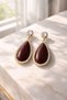 Brown Drop Stone Sparkling Earrings Gold Color Non-Tarnish Plated Stylish Big Earrings - 5