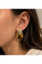 Brown Patterned Acrylic Piece Gold Plated Women's Earrings (Tarnish Resistant, Allergy-Free 316 Steel) - 2
