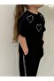 Girl's Stoned Heart Patterned Top and Bottom Set - 3
