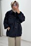 Ecru Tex Denim Fabric Detailed Hooded Jacket with Drawstring Waist - 6