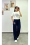 T-Shirt and Trousers Set with Floral Embroidery, Elastic Waistband and Pocket Detail