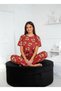 Crew Neck Red Color Teddy Bear Pattern Comfortable Cute Milan Fabric Women's Pajama Set
