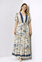 Women's Plus Size Beige, Waist Elastic Detailed, Buttoned, Long Dress 65N39452