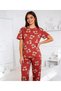 Crew Neck Red Color Teddy Bear Pattern Comfortable Cute Milan Fabric Women's Pajama Set - 3
