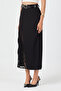 Women's Black Long Skirt with Slits and Lace Details - 4
