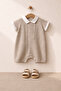 Baby Boy Collared Striped Patterned Button Embroidered Jumpsuit Daily Holiday Wear