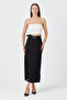 Women's Black Long Skirt with Slits and Lace Details - 6
