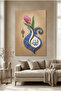 Allah Word Tulip Motif Painting – Ottoman Tile Patterned Decorative Religious Wall Painting - 3