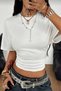 Cool Bele Sitting White Wide Sleeve Blouse with Elastic Waist and Corset Detail, Crew Neck