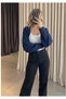 Women's Navy Blue Color Knitwear Knitted Raglan Sleeve Bolero Cardigan Korean Style 4 Seasons - 3