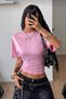 Cool Bele Oturan Pink Wide-Sleeve Bodycon Blouse with Corset Detail - 2