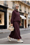 Buttoned Gold Tensel Set - Hijab Suit with Skirt - Burgundy