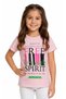 Girl's Free Spirit Text Patterned Powder Color Short Sleeve T-Shirt