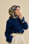 وشاح حريري من التويل بنمط زهور تجريدي أزرق منتصف الليل 90x90 - 4