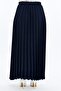 Navy Blue Pleated Women's Long Crepe Skirt with Elastic Waist Pleated - 4