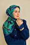 Twill Silk Scarf Almond Motif Pattern Navy Blue 90X90 - 4