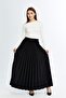 Black Pleated Women's Long Crepe Skirt with Elastic Waist, Pleated, Comfortable - 2