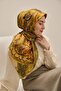 وشاح حرير تويل بنمط فني كاكي 90x90 - 4