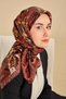 وشاح حرير تويلي كبير بنقشة زهور بلون أحمر خمري 90x90 - 4