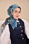وشاح حرير تويل بنمط فني باللون الأزرق البترولي 90x90