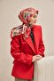 وشاح حرير تويل بنمط فني أحمر 90x90 - 4