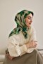 Twill Silk Scarf Abstract Floral Pattern Patina Green 90X90 - 2