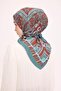 Viscose Velora Scarf Four Seasons Antique Motif Pattern Dark Cyan 90X90 - 5