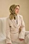 وشاح حريري من التويل بنمط أوراق الشجر باللون الكاكي والرمادي 90x90 - 3
