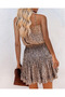 Women's Strappy V-Neck Waist Pleated Leopard Print Skirt Ruffled Single Jersey Dress - 2