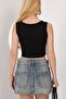 Crystal Stone Premium Cotton Women's Black Wide Strap Basic Crop Open Waist Sleeveless Tshirt Body - 3
