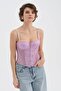 Women's Front Lace Detailed Design Crop Corset - 2