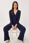 Buttoned Ribbed Knitted Cardigan Pajama Set Lrn0016 Dark Blue - 3