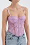 Women's Front Lace Detailed Design Crop Corset - 7