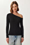 Open Shoulder Stone Detailed Knitted Blouse Ldz0071 Black - 4