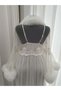 Lena Ecru Tulle Long Satin Nightgown with Long Dressing Gown Double Special Bridal Set (Boxed) - 2