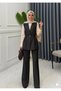 Black Double Crepe Fabric Vest and Pants Set |   Women's High Waist |   Double Pocket |   Modern Combination - 2